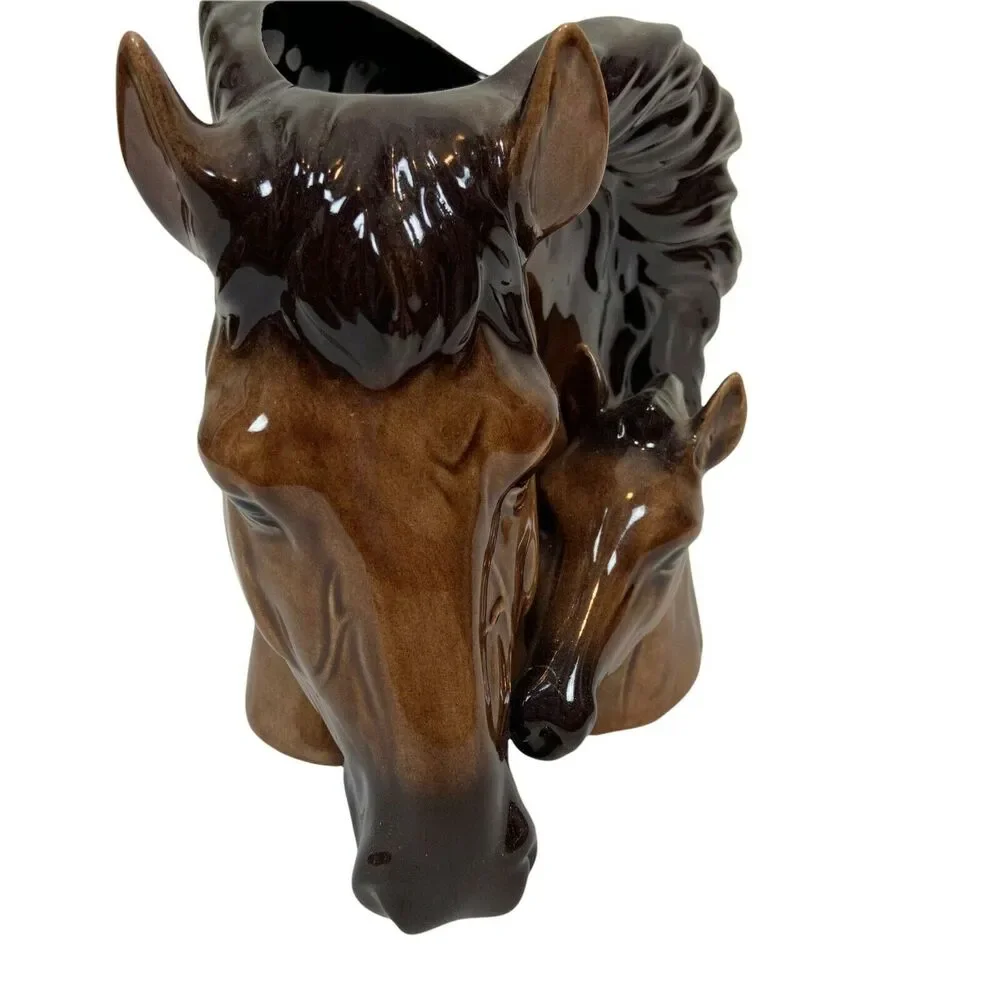 Mare And Foal Planter Vintage Brown Glossy Finish Beautiful Glazed 8" x 3.5" - Picture 3 of 12